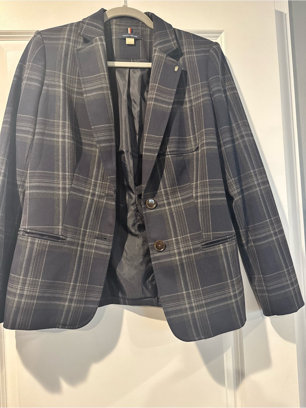 Women’s Navy Plaid Blazer - Classic Tailored Jacket
